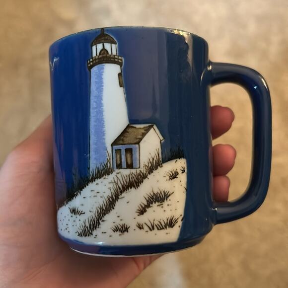Vintage Cape Cod Shore Lighthouse Ocean Sailboat Beach Glazed Coffee Mug - Picture 1 of 5